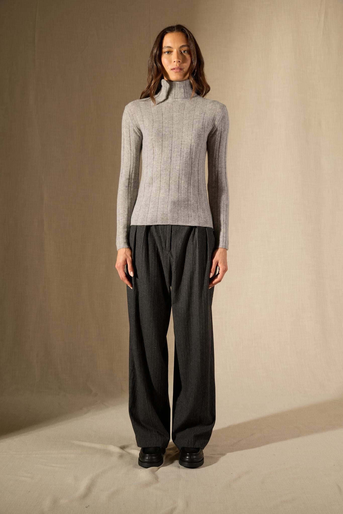 Ysaline pull col roulé nuage chiné 100% cachemire