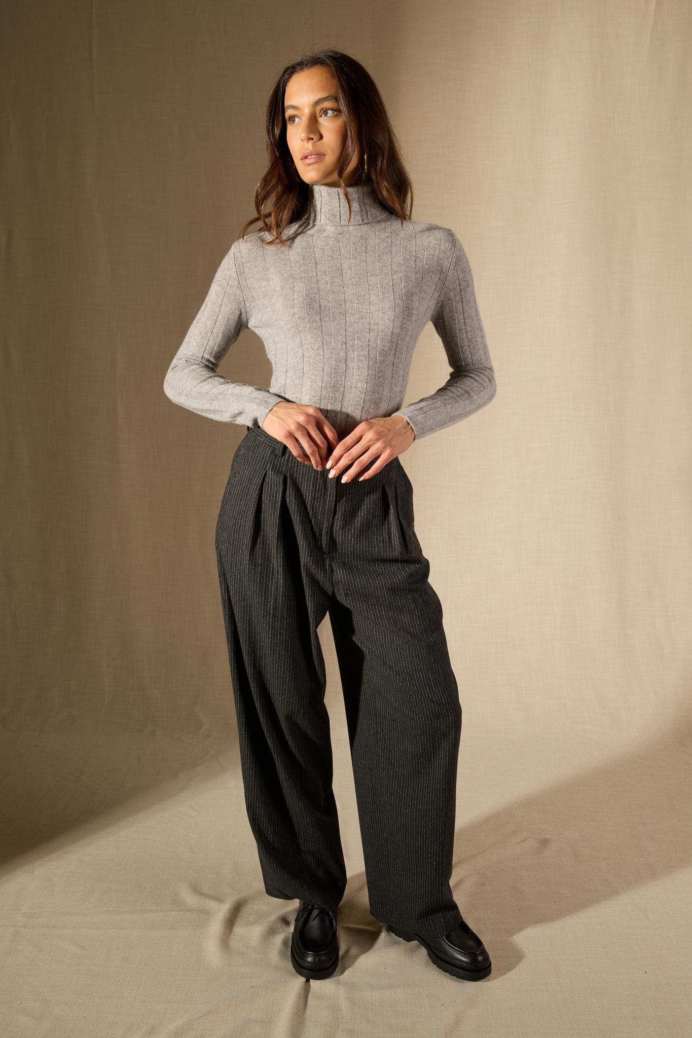 Ysaline pull col roulé nuage chiné 100% cachemire
